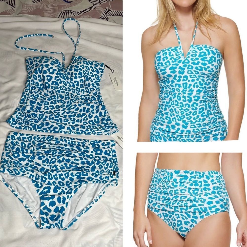 Calvin Klein Womens V-wire Bandeau Halter Tankini Top & High-Waist Bikini Bottom